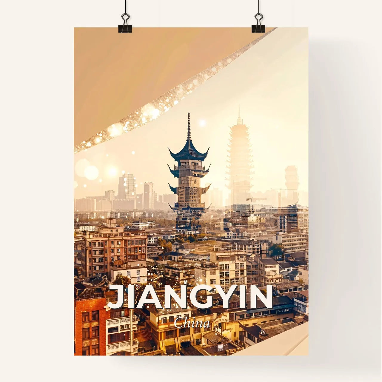 Jiangyin Skyline Art: Local Icons, Beige, Backlights Poster