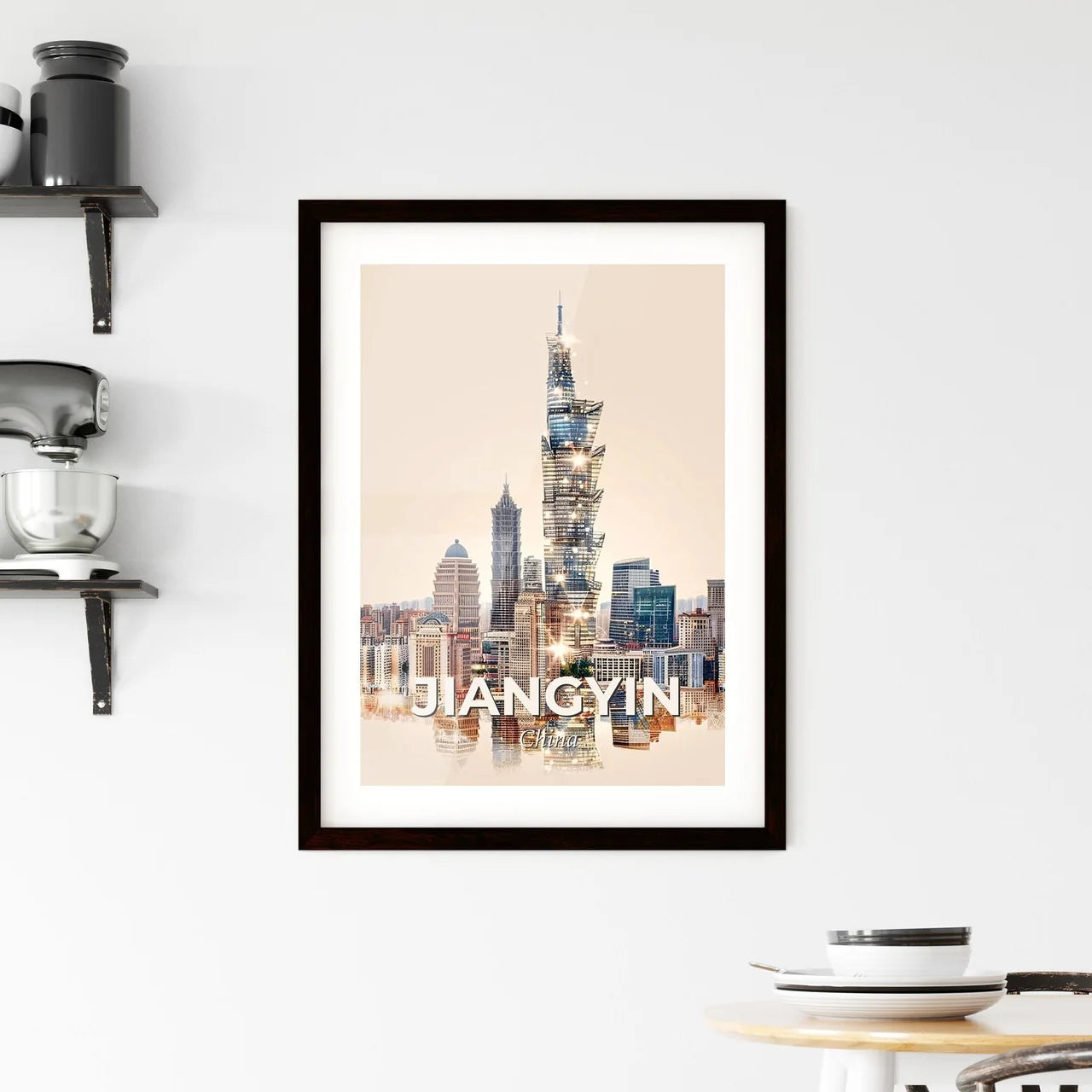 Jiangyin Skyline Night Light Composite Art Framed Print