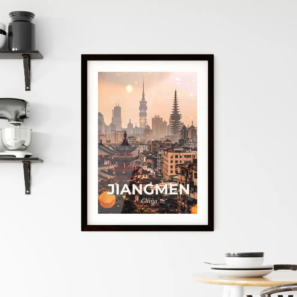 Jiangmen Skyline Double Exposure Cityscape Art Framed Print