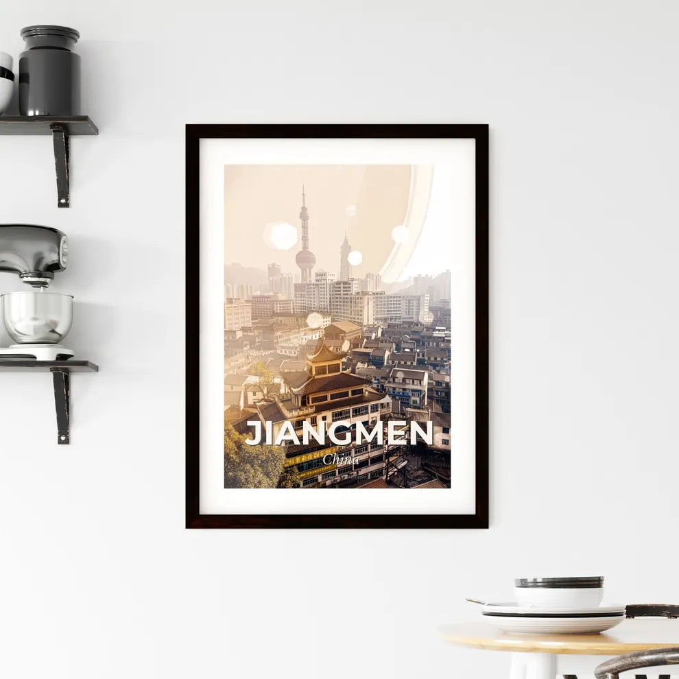 Jiangmen City Skyline Poster Double Exposure Framed Print