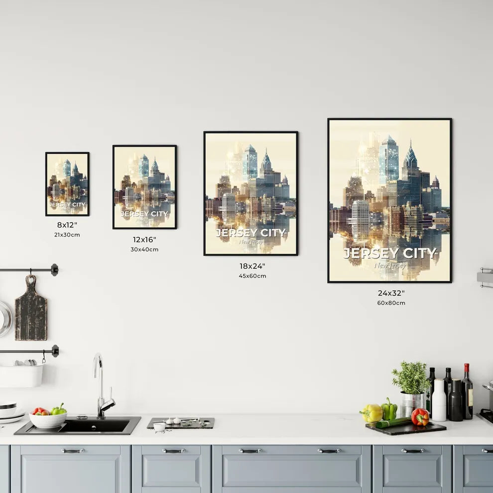 Jersey City Skyline: Local Landmarks in Unique Double Exposure Office Art