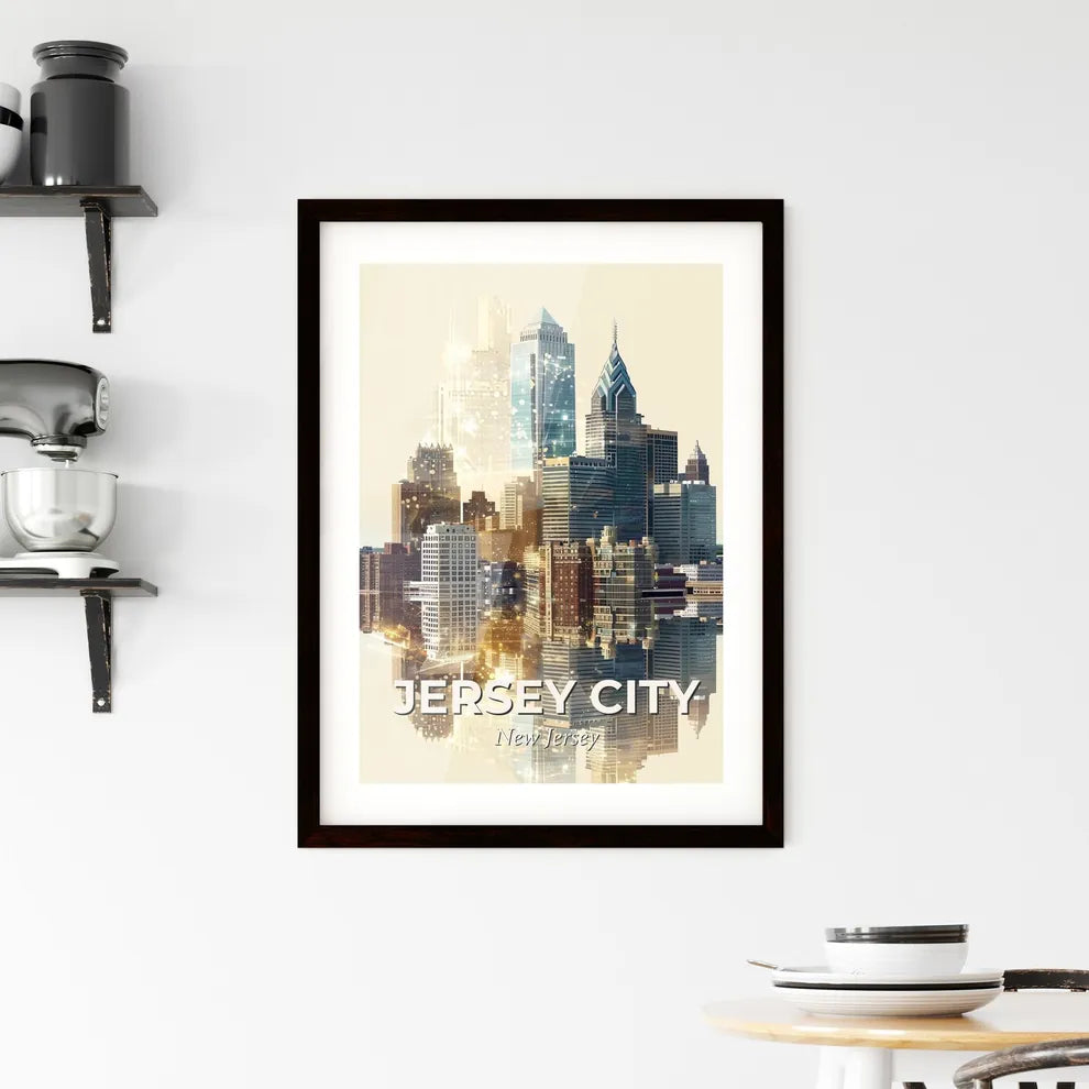 Jersey City Skyline: Local Landmarks in Unique Double Exposure Framed Print