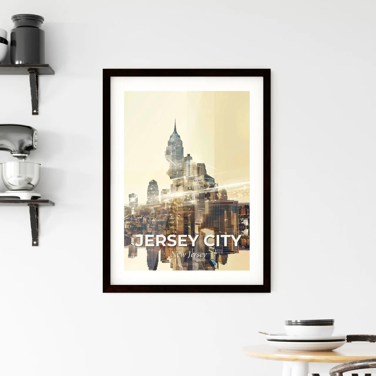 Jersey City Skyline Composite Art Poster Framed Print