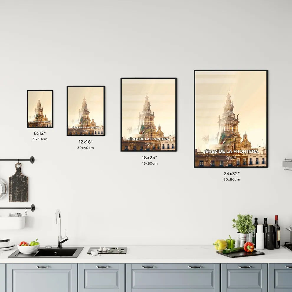 Jerez de la Frontera Skyline Landmarks Double Exposure Beige Poster Office Art
