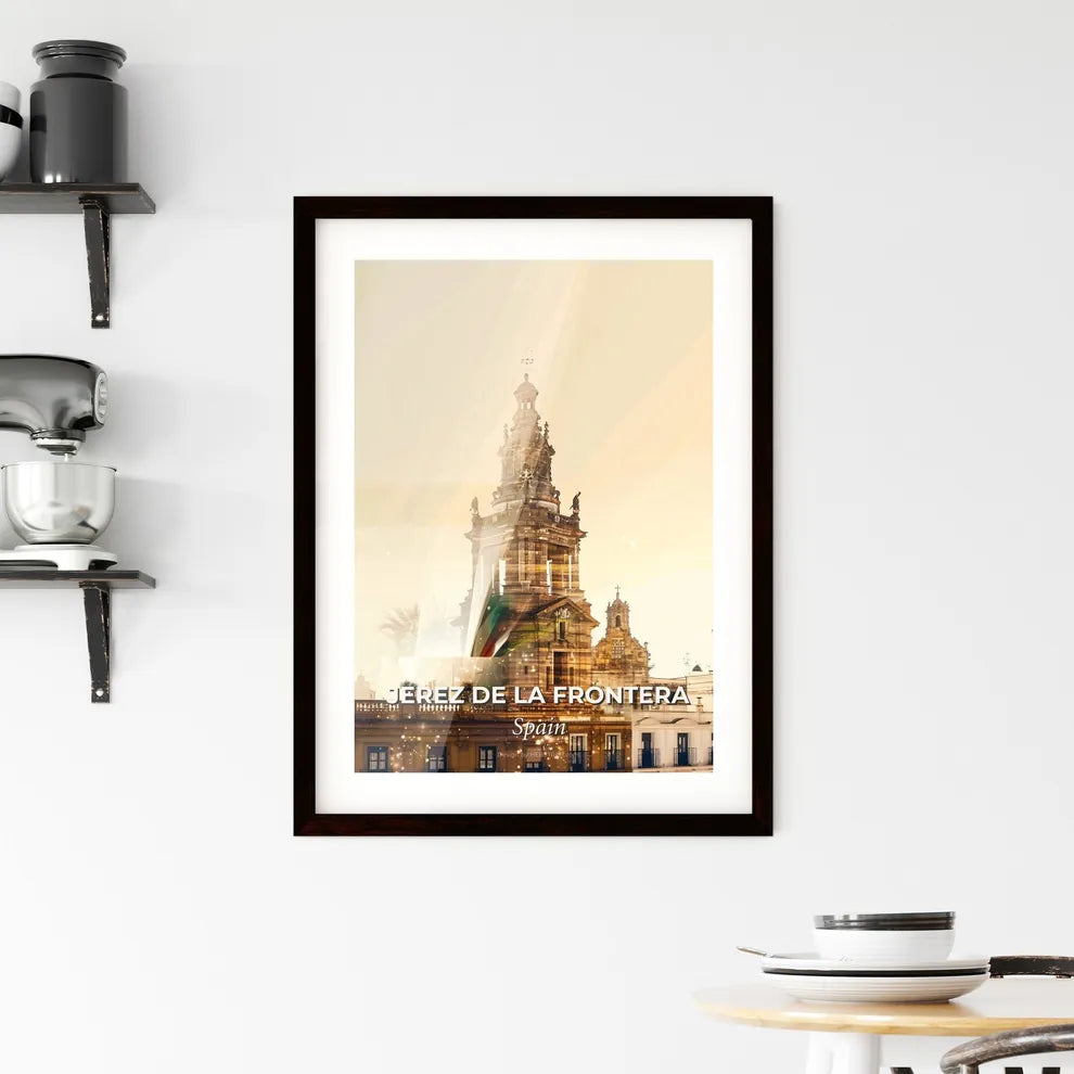 Jerez de la Frontera Skyline Landmarks Double Exposure Beige Poster Framed Print