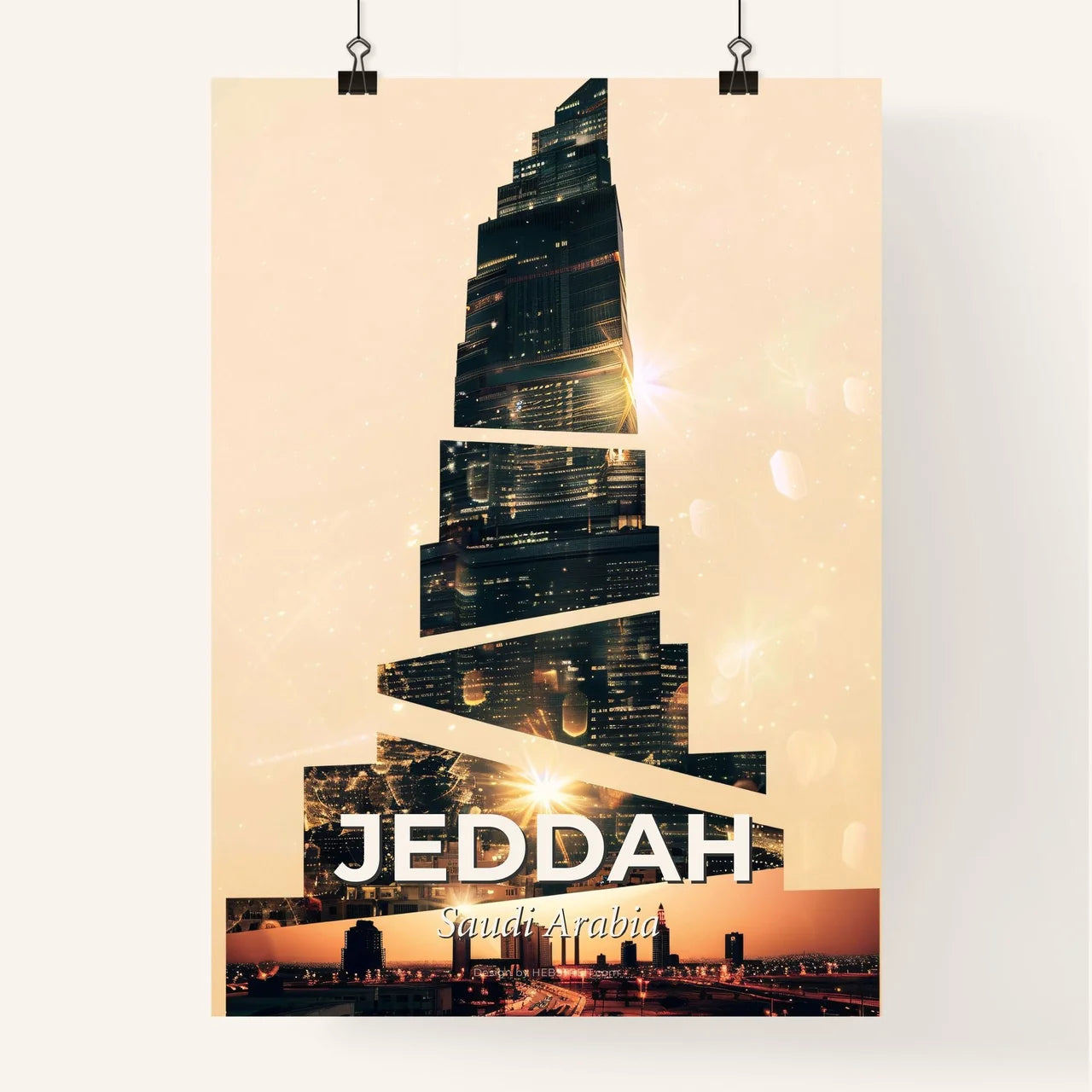 Jeddah Skyline Double Exposure Minimalist Beige Poster