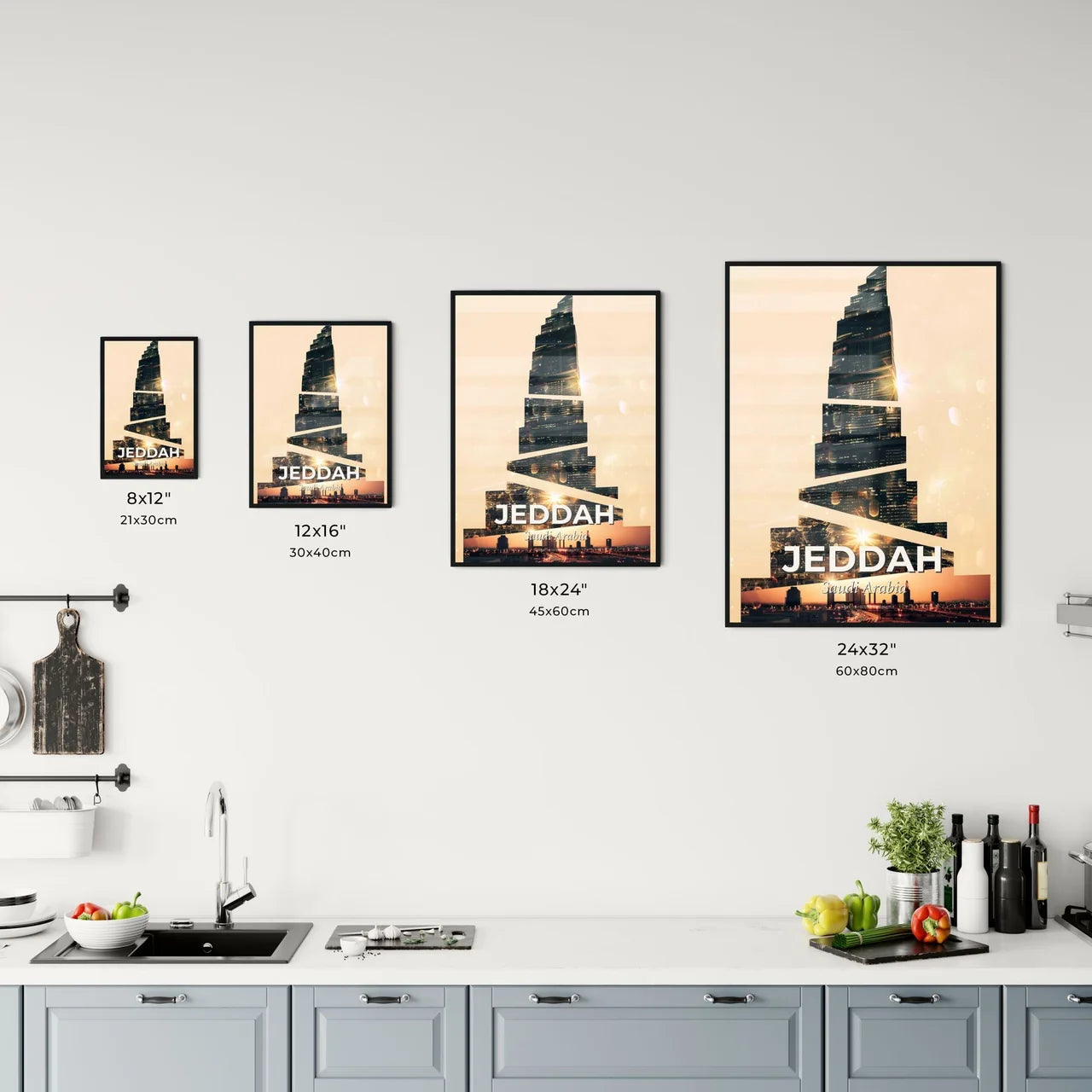 Jeddah Skyline Double Exposure Minimalist Beige Office Art