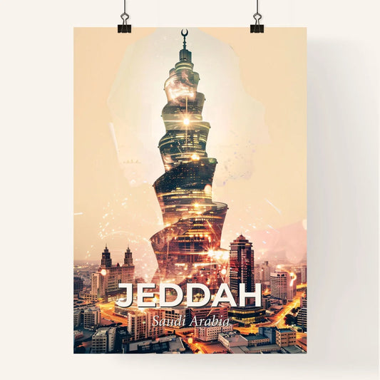 Jeddah Skyline Double Exposure Art Print Poster