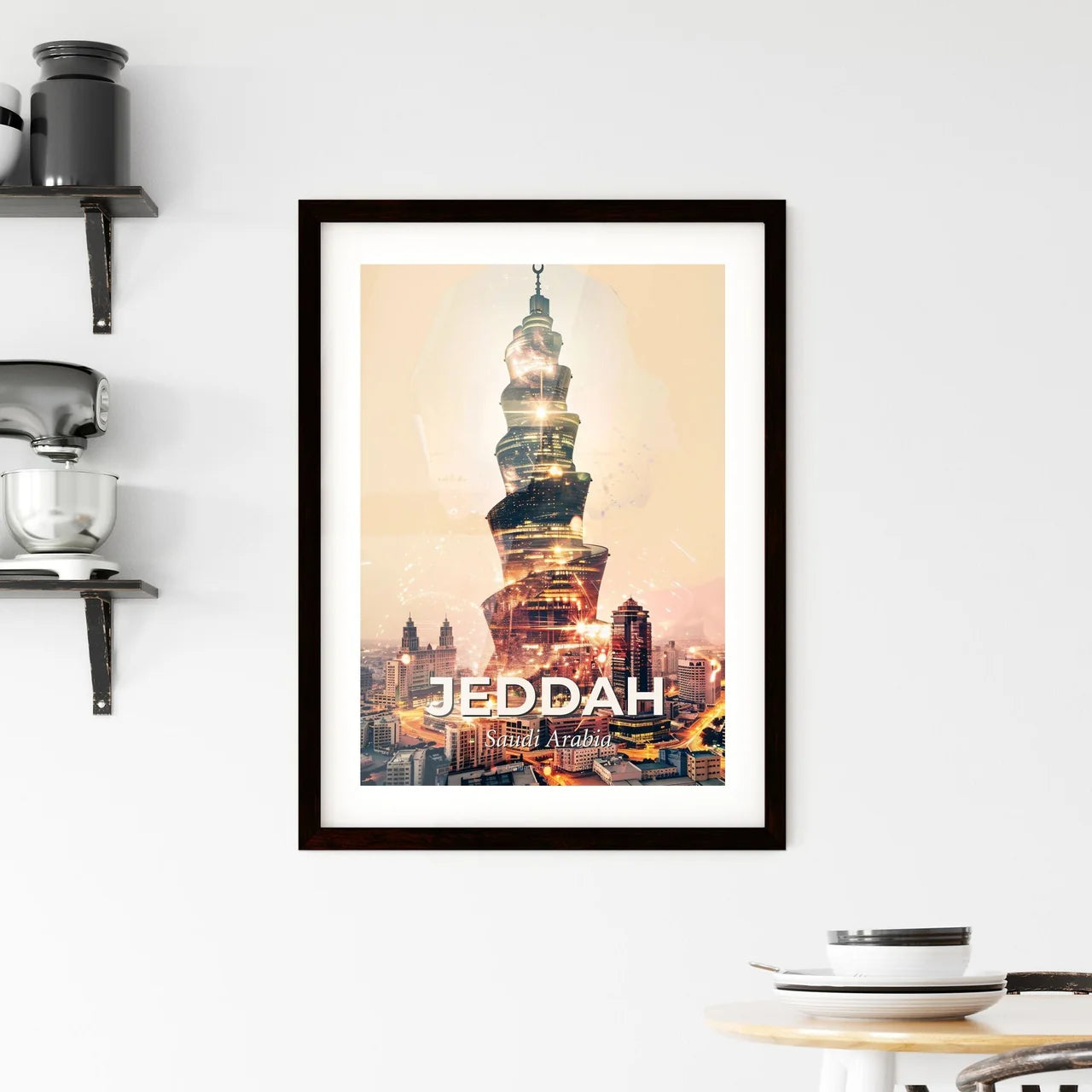 Jeddah Skyline Double Exposure Art Print Framed Print