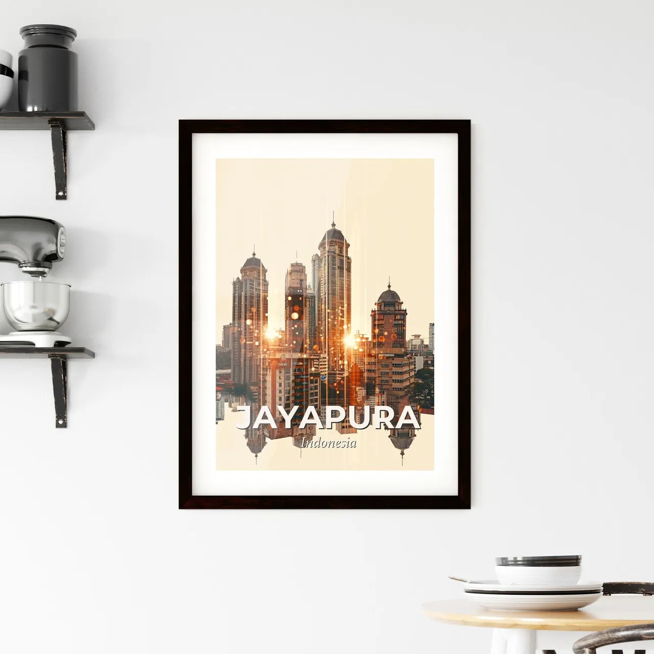 Jayapura Indonesia Skyline Double Exposure Sunset Print Framed Print