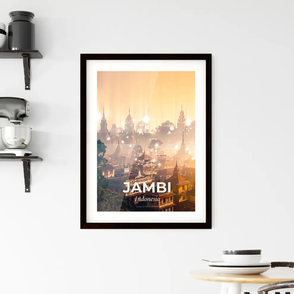 Jambi City Skyline Double Exposure Composite Art Framed Print