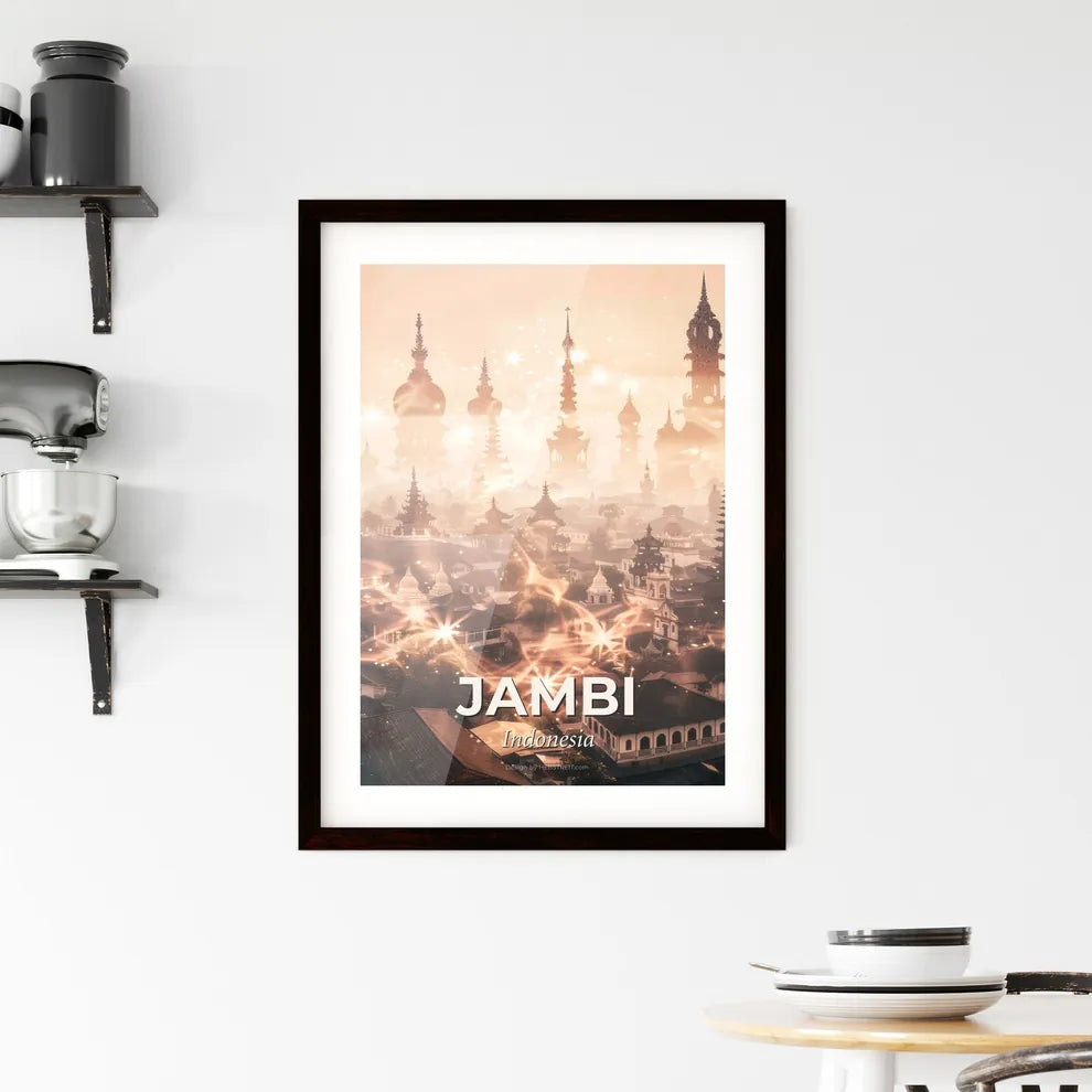 Jambi Skyline Architecture Double Exposure Poster Art Framed Print