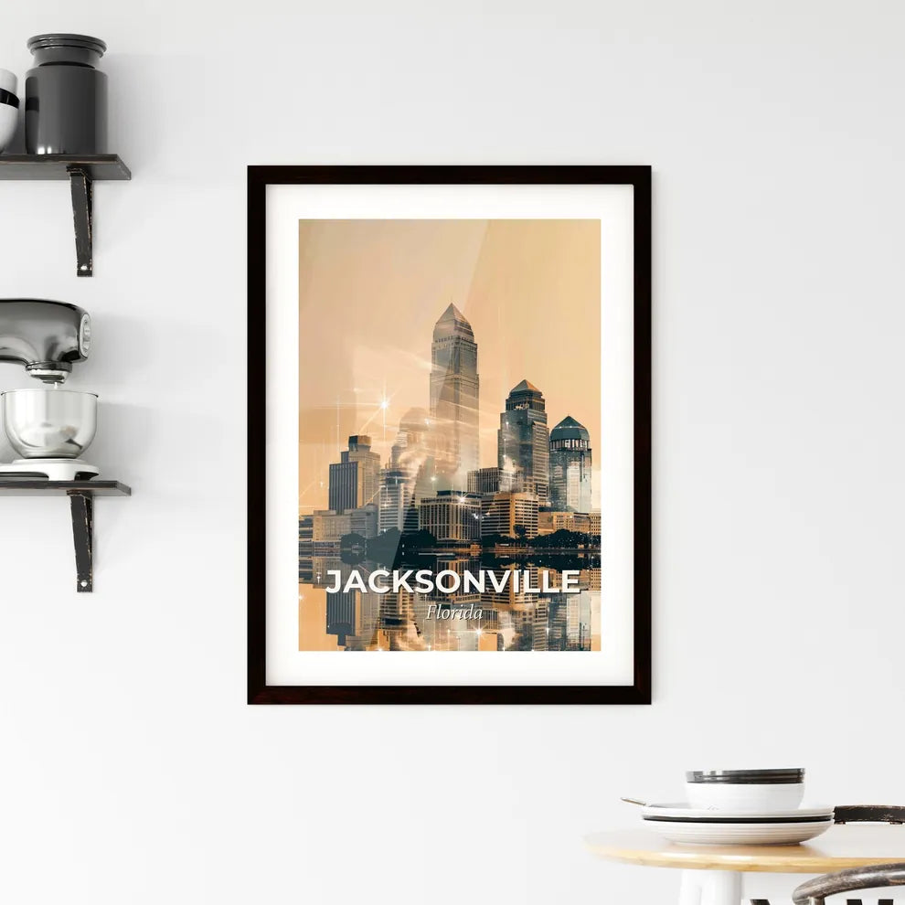 Jacksonville City Skyline Double Exposure Art Poster Framed Print