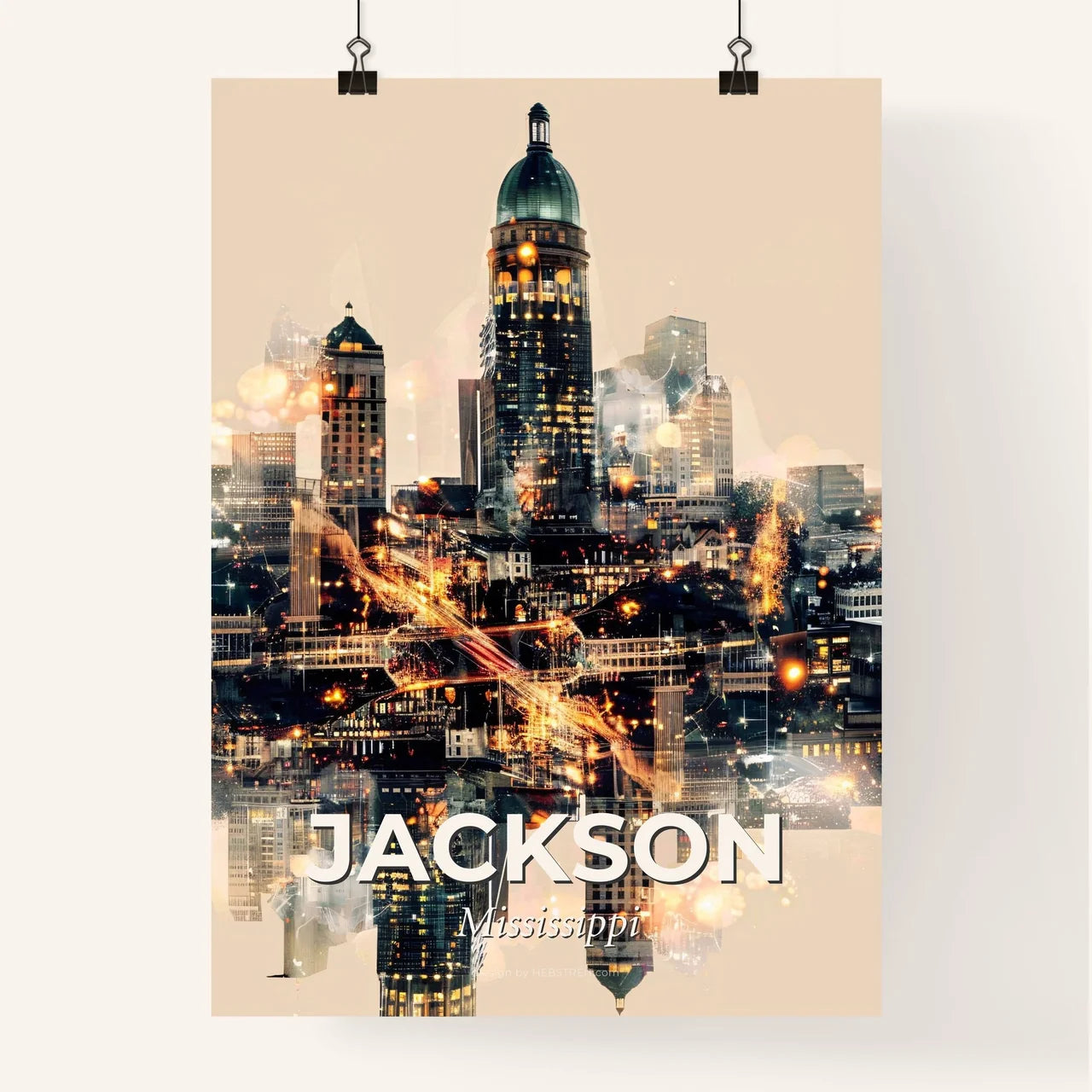 Jackson Double Exposure Skyline Art Poster Poster