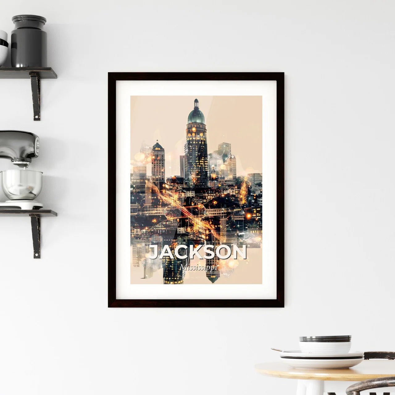 Jackson Double Exposure Skyline Art Poster Framed Print