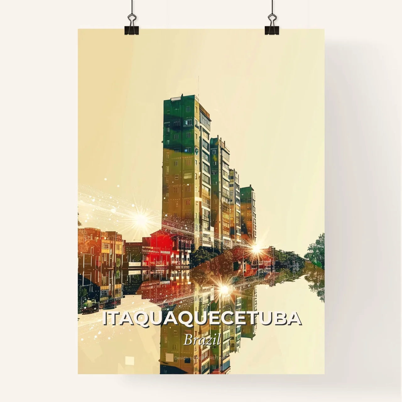 Itaquaquecetuba Skyline Poster Art Beige Sparks Poster