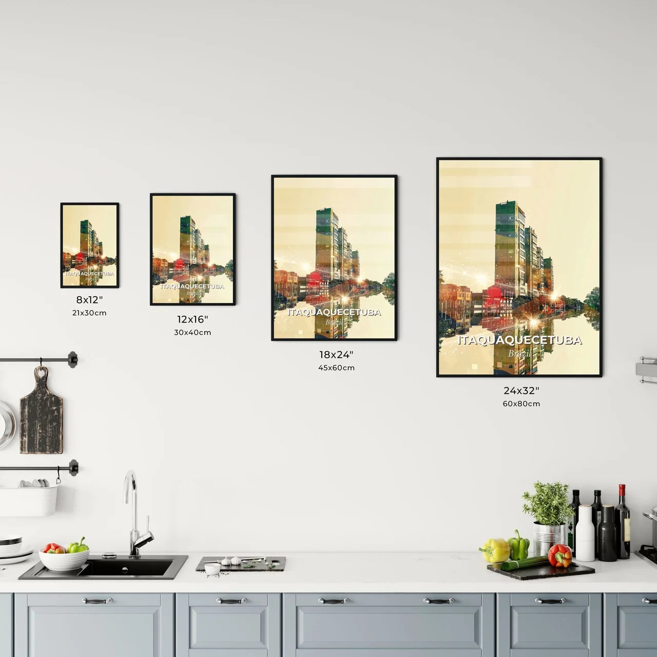 Itaquaquecetuba Skyline Poster Art Beige Sparks Office Art