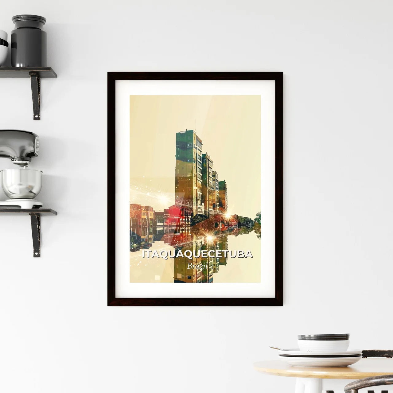 Itaquaquecetuba Skyline Poster Art Beige Sparks Framed Print