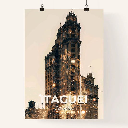 Itaguei, Colombia: City Skyline double exposure poster Poster