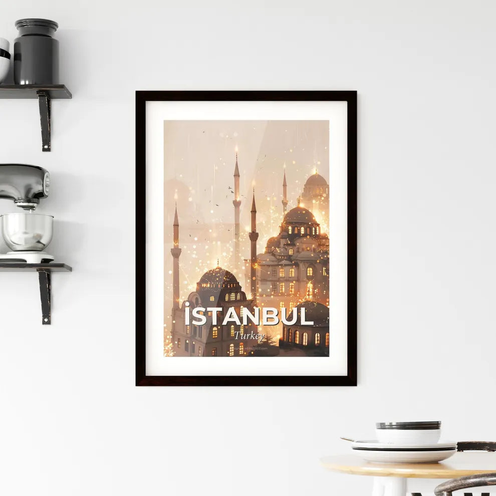 Istanbul City Lights Architectural Art Poster Framed Print