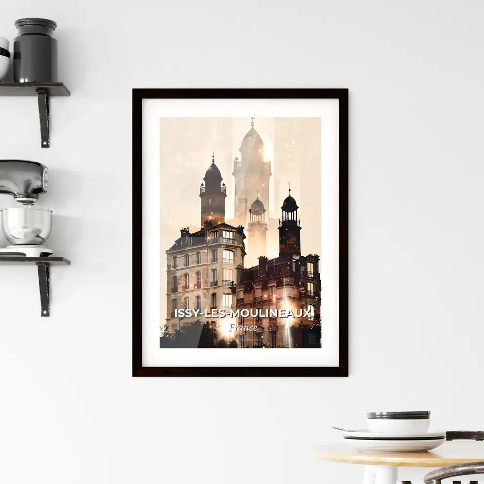 Issy Skyline: Double Exposure Silhouette Sparkle Beige Framed Print