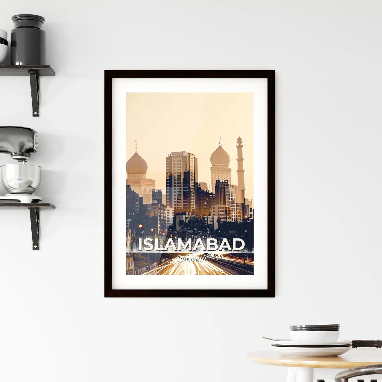 Islamabad Skyline Composite Art Vibrant Beige Minimalist Framed Print