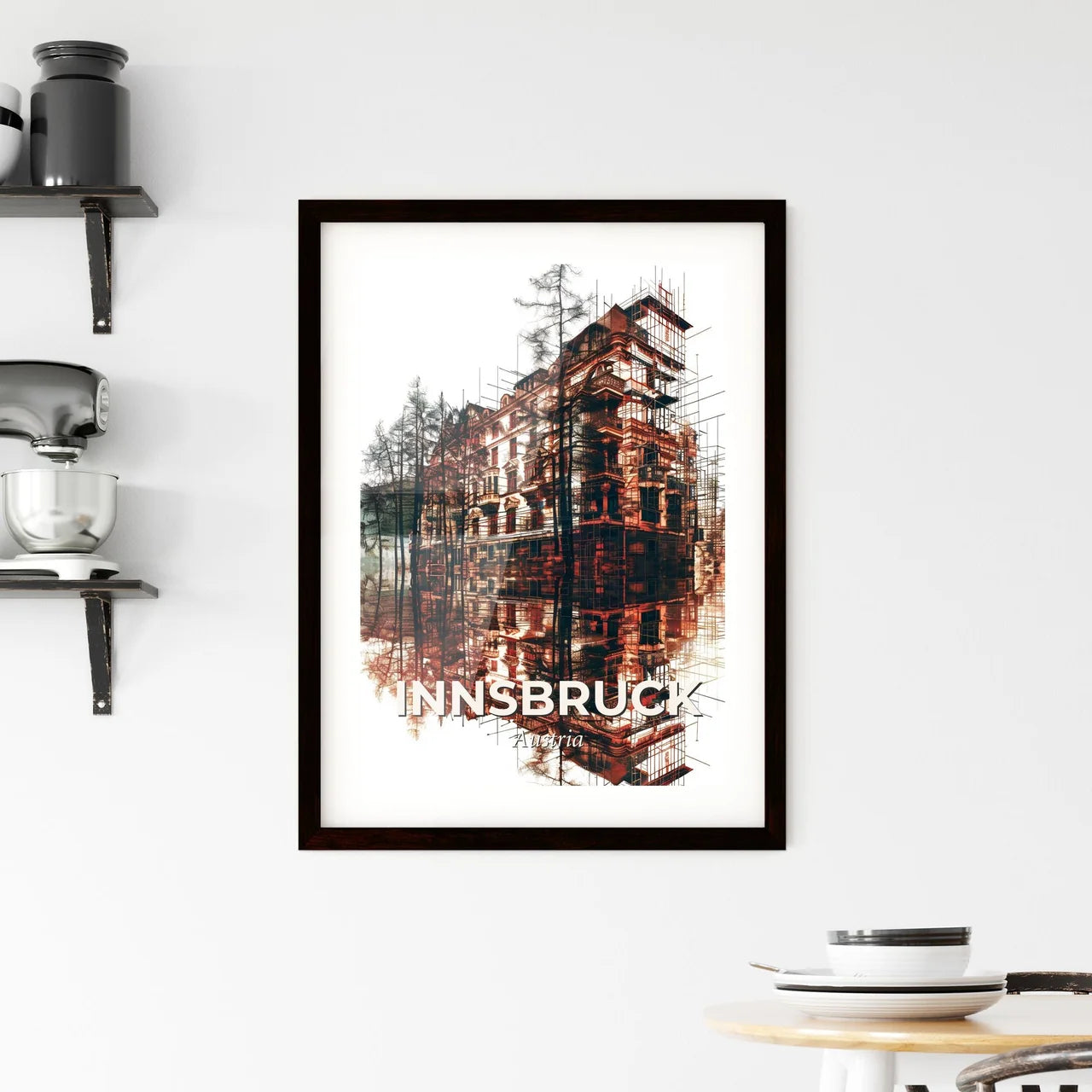Innsbruck Skyline Double Exposure Art Poster Framed Print