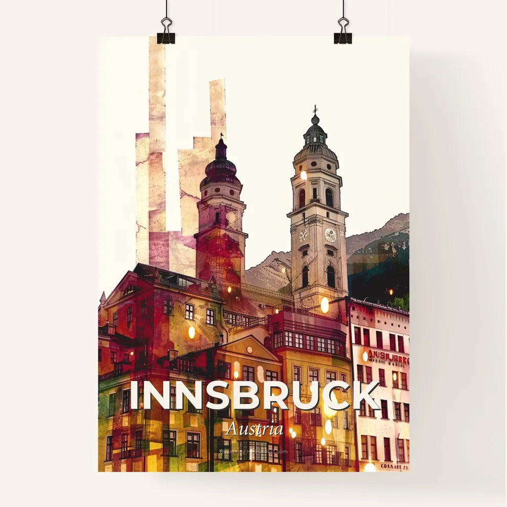 Innsbruck City Skyline Poster Art Bright Beige Poster