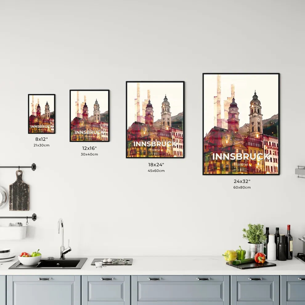 Innsbruck City Skyline Poster Art Bright Beige Office Art