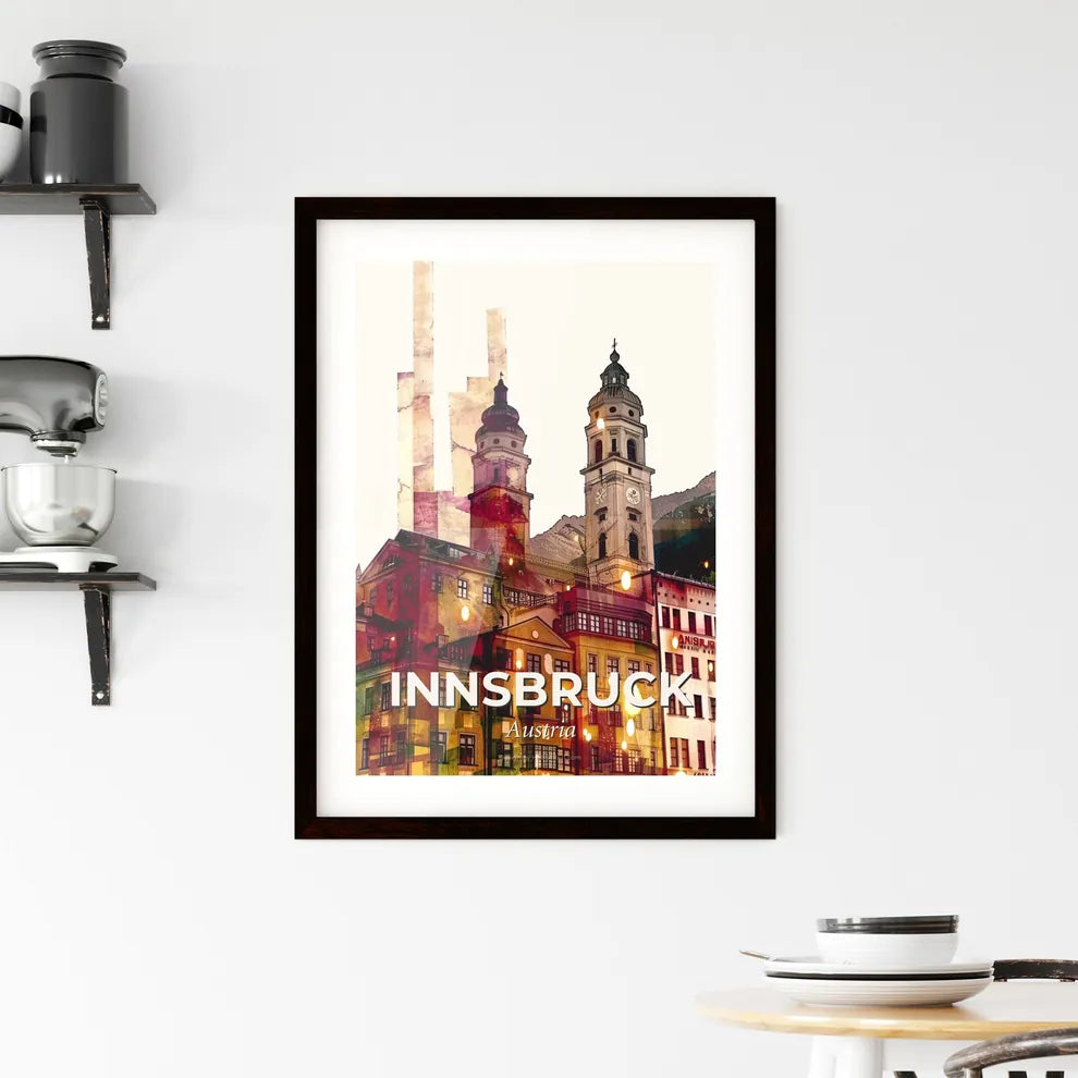 Innsbruck City Skyline Poster Art Bright Beige Framed Print