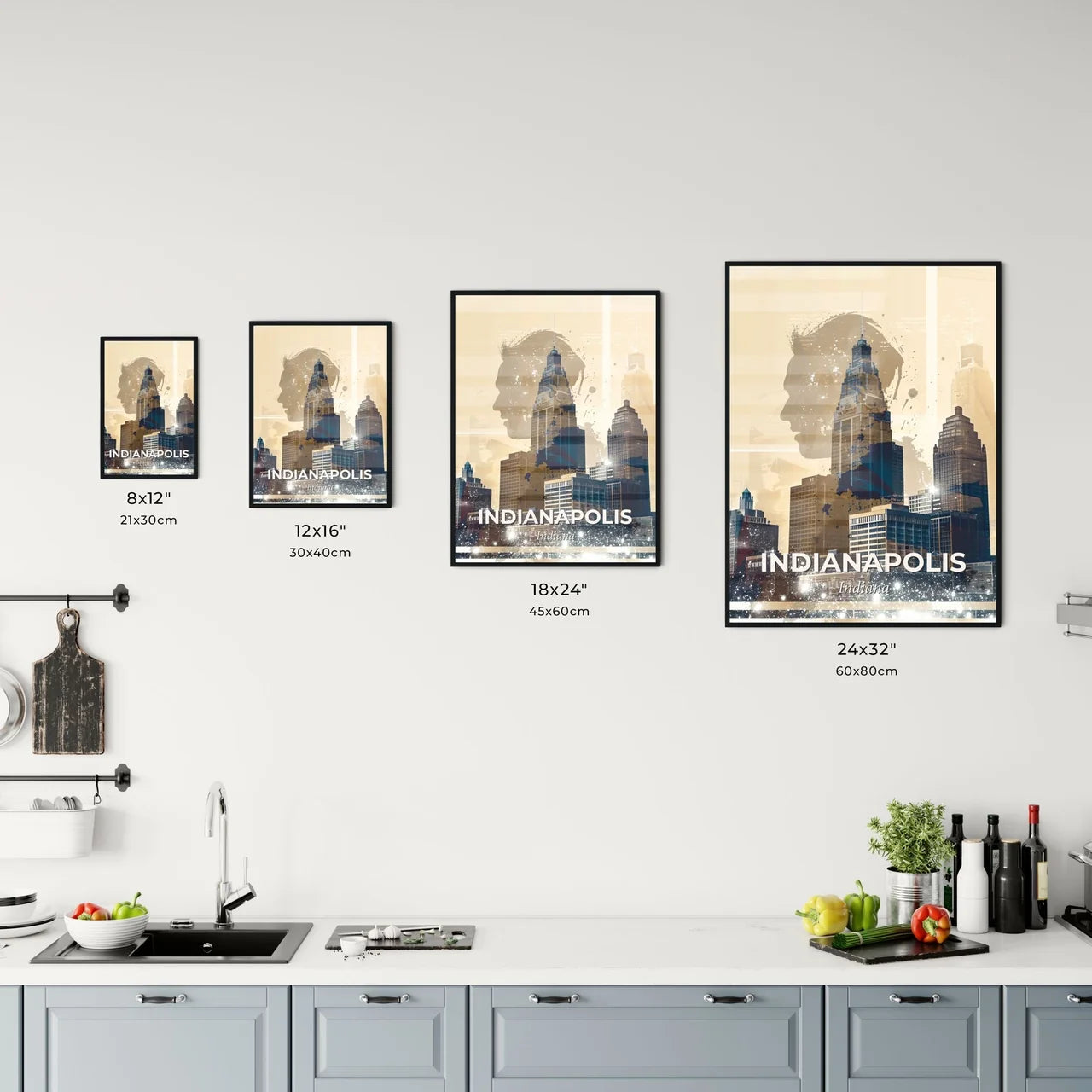 Indianapolis Cityscape Composite Silhouette Skyline Office Art