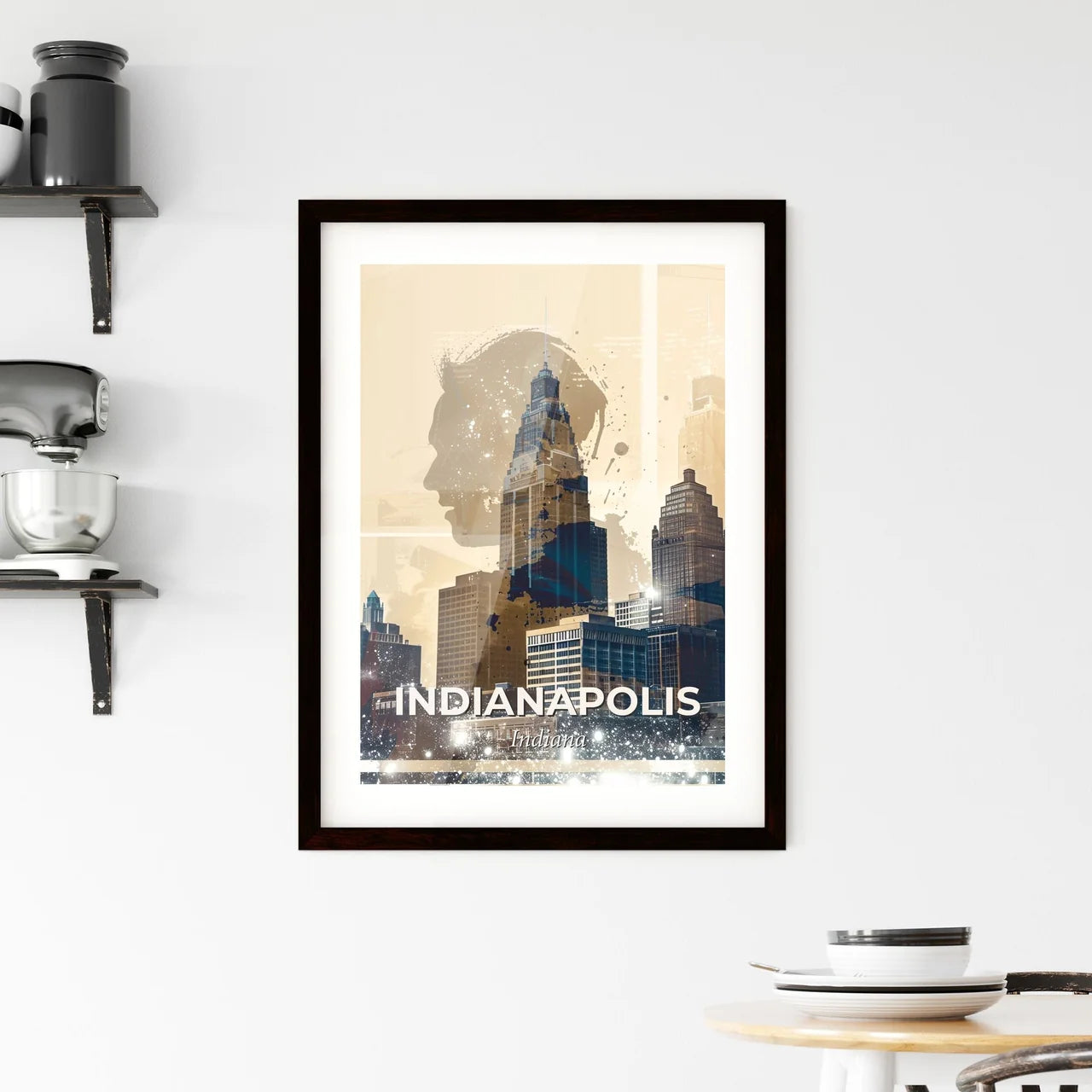 Indianapolis Cityscape Composite Silhouette Skyline Framed Print