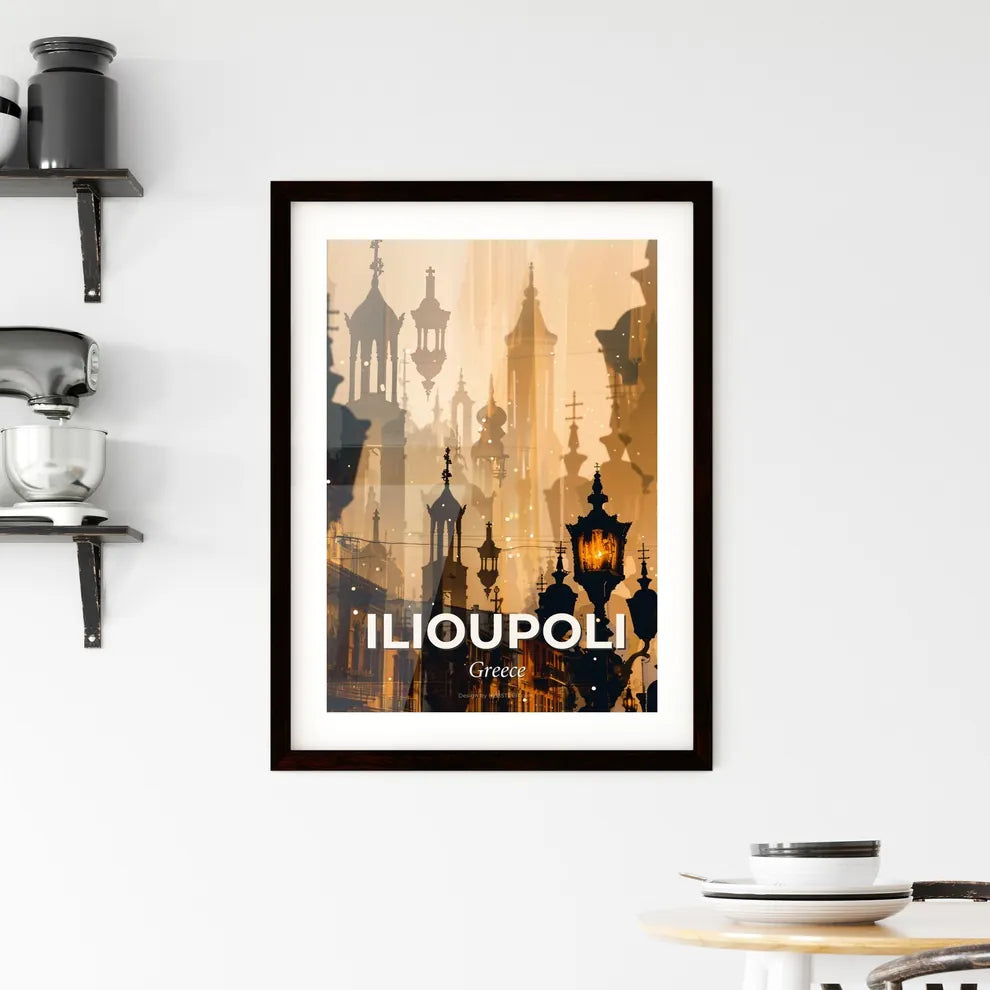 Ilioupolis Skyline Artistic Nightfall Poster Framed Print