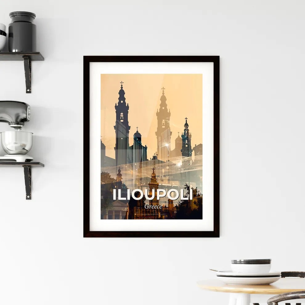 Ilioupoli, Greece: City Skyline Silhouette Art Poster Framed Print