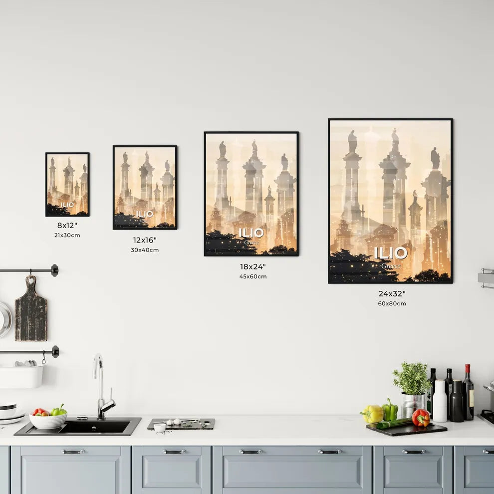 Ilio Greece Silhouette Cityscape Poster Art Office Art