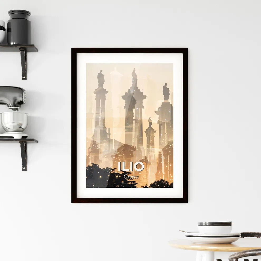 Ilio Greece Silhouette Cityscape Poster Art Framed Print
