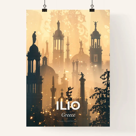 Ilio, Greece: City Icons in a Double Exposure Poster