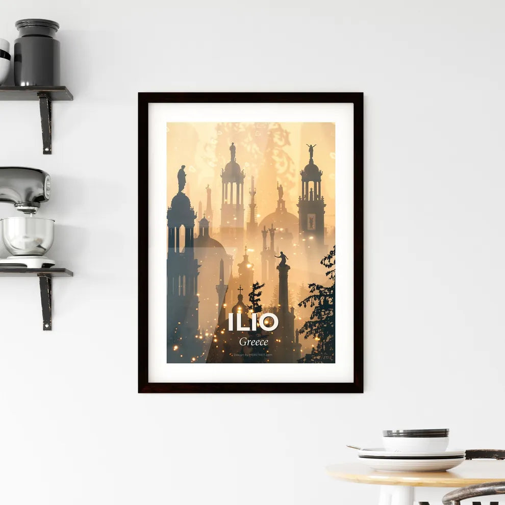 Ilio, Greece: City Icons in a Double Exposure Framed Print