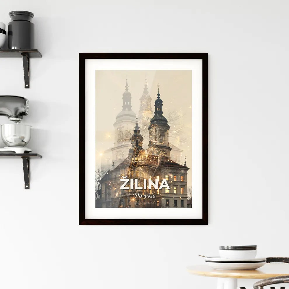 Zilina City Skyline Double Exposure Poster Framed Print