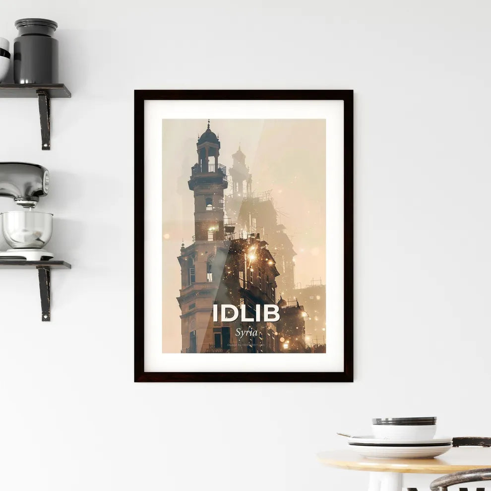 Idlib City Skyline Composite Art Bright Beige Framed Print