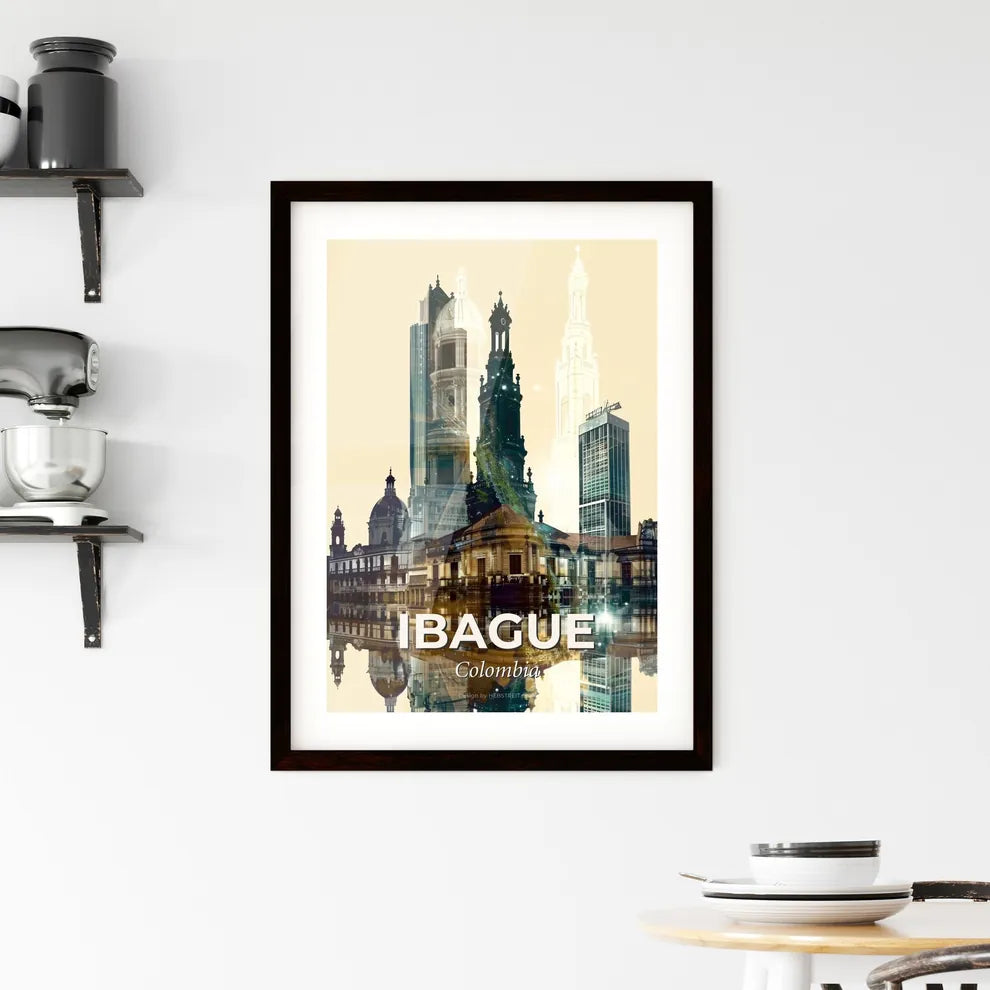 Ibague Skyline and Icons Double Exposure Art Framed Print