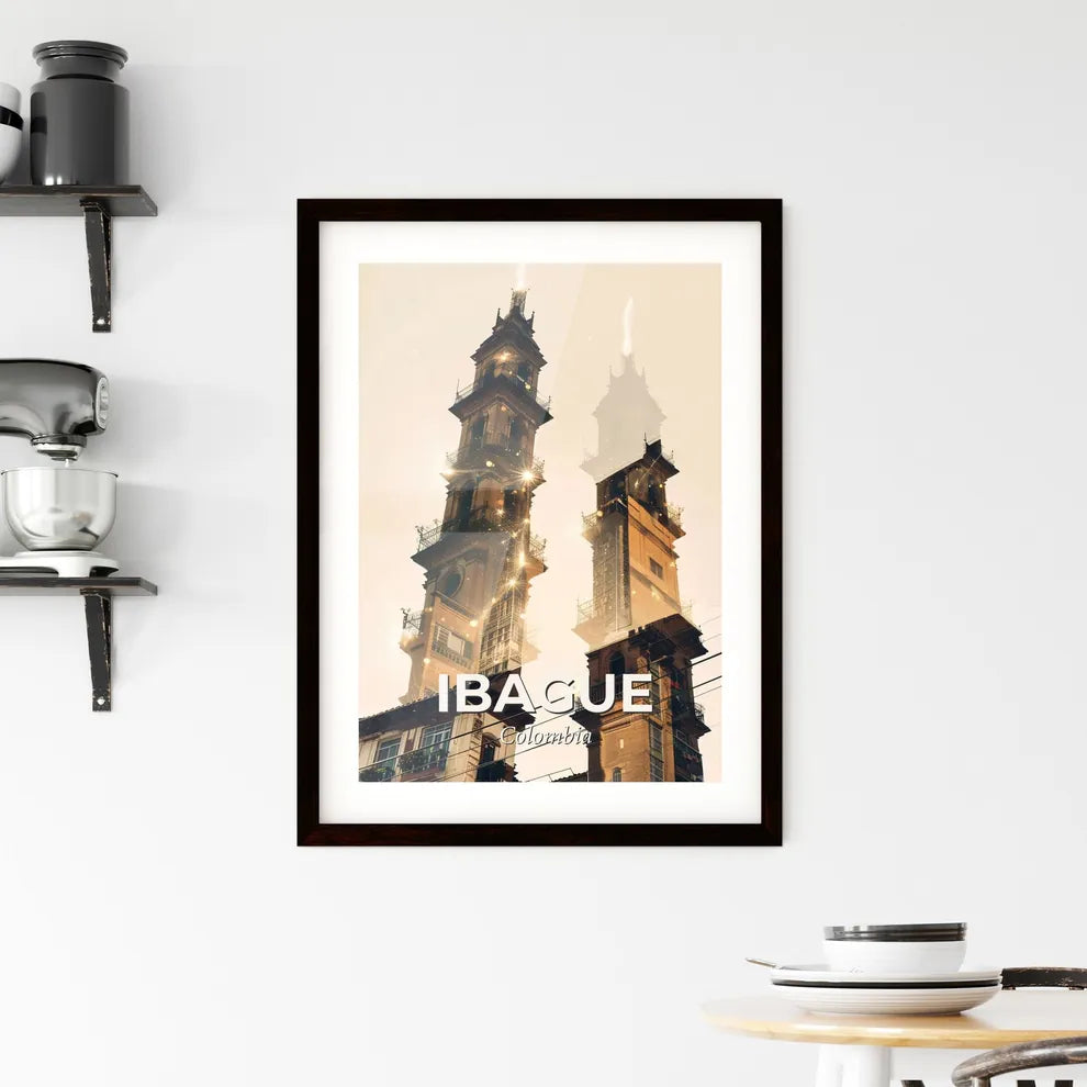 Ibague City Double Exposure Art Skyline Poster Framed Print