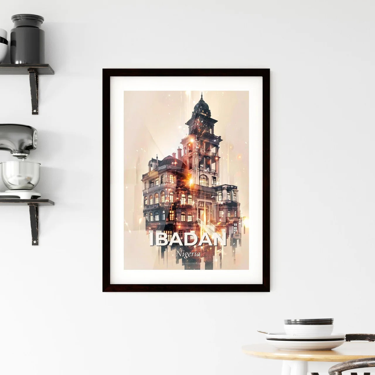 Ibadan Skyline Double Exposure Art Poster Framed Print