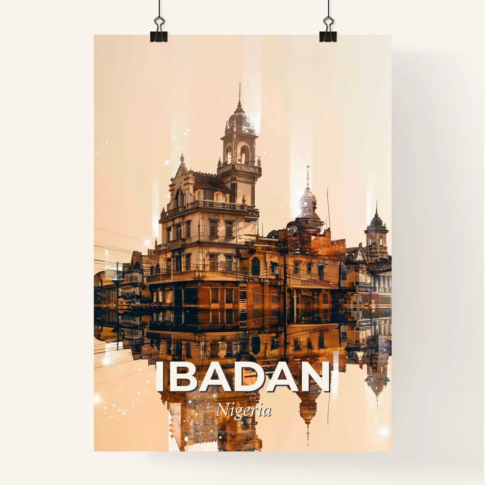 Ibadan: Neon Skyline Oasis Double Exposure Art Poster