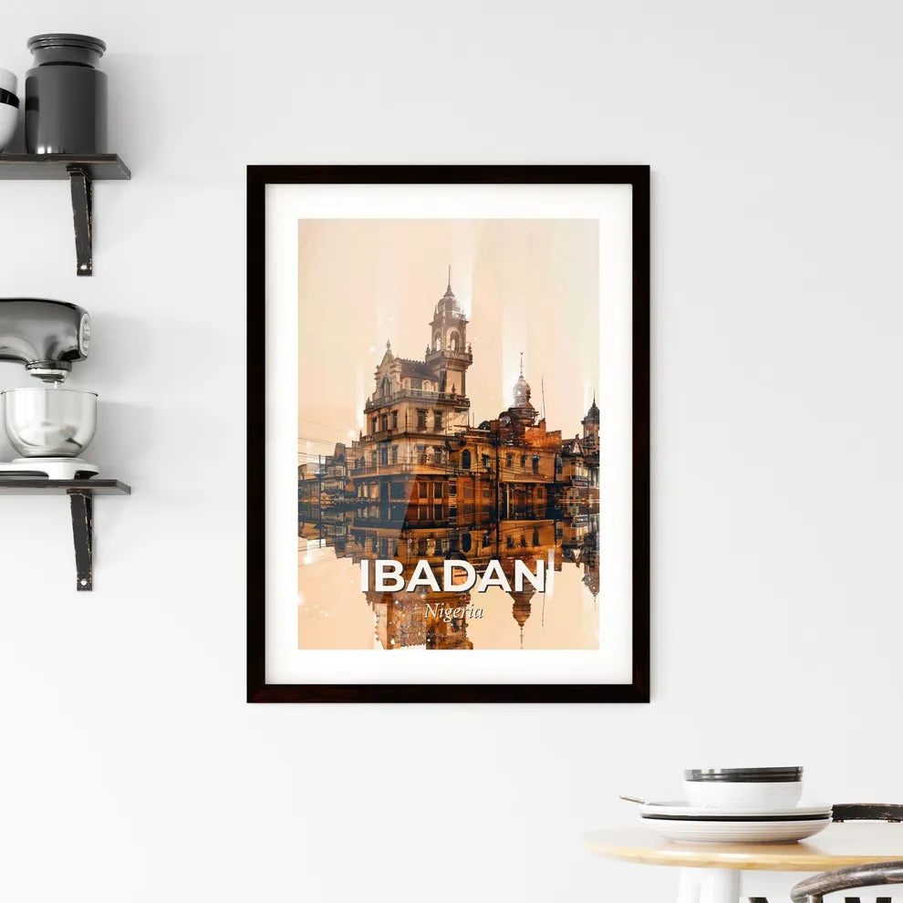 Ibadan: Neon Skyline Oasis Double Exposure Art Framed Print