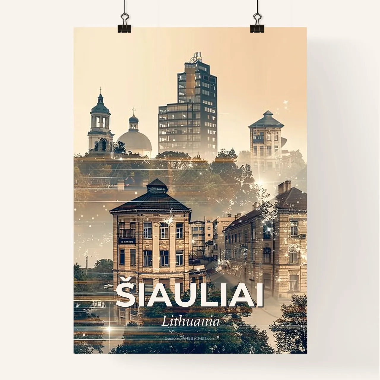 Šiauliai skyline double exposure art print Poster