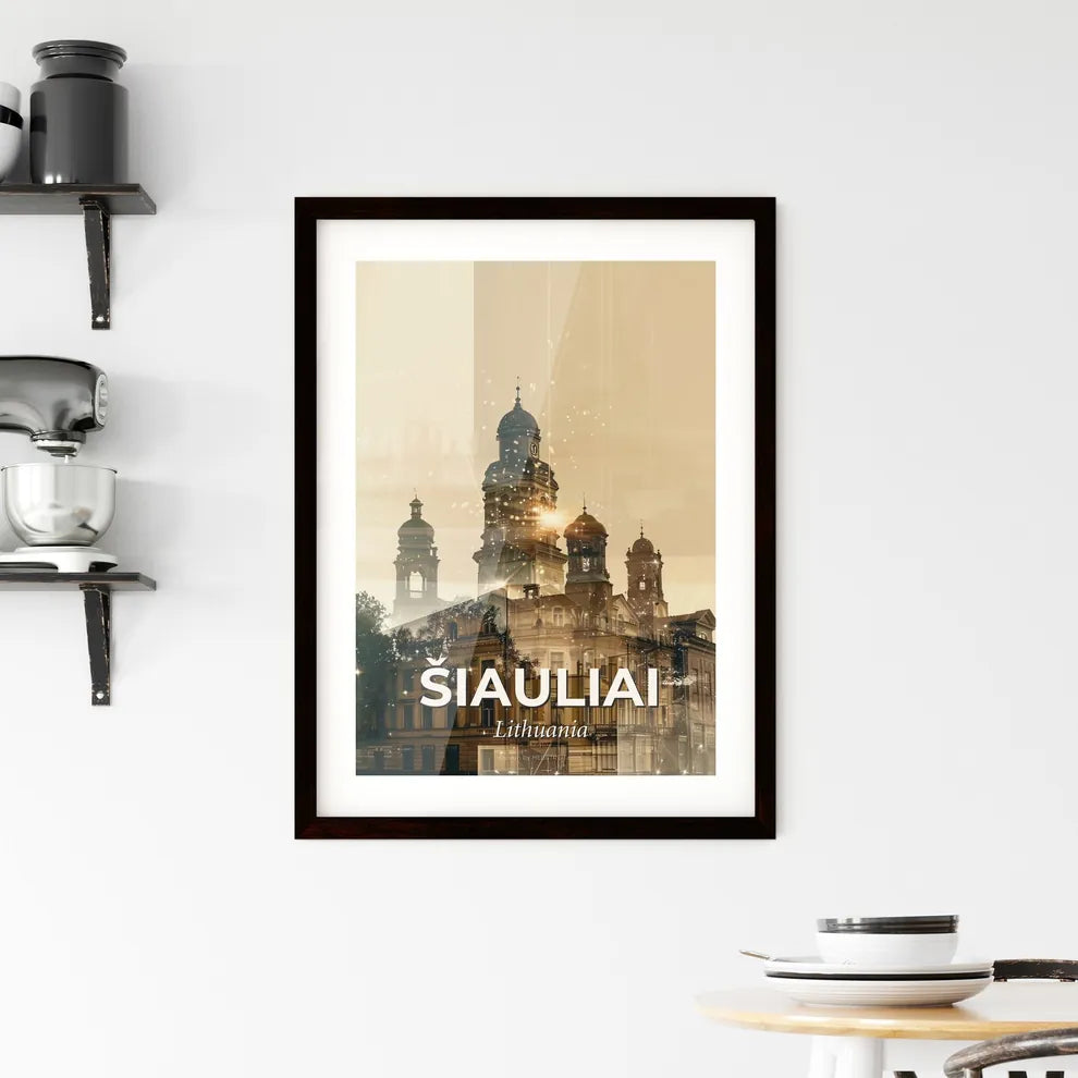 Siauliai Skyline Double Exposure Art Poster Framed Print