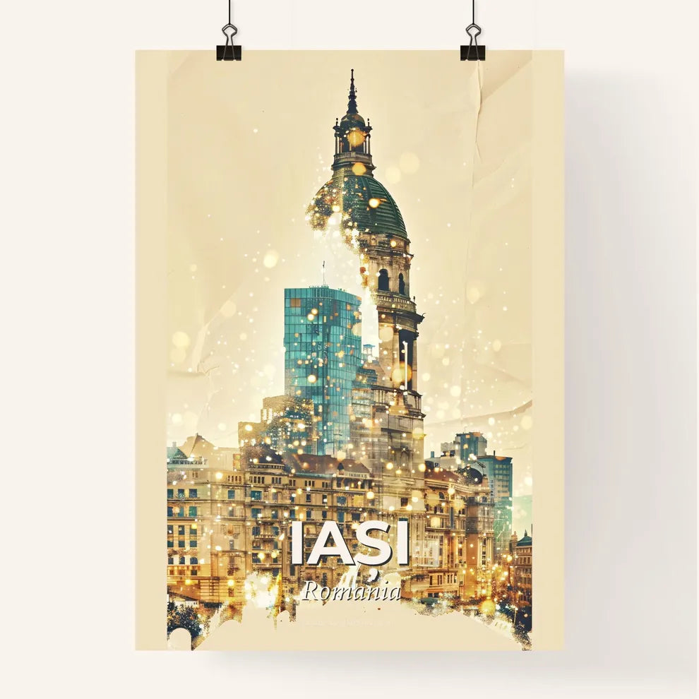 Iasi City Skyline Double Exposure Art Poster Poster