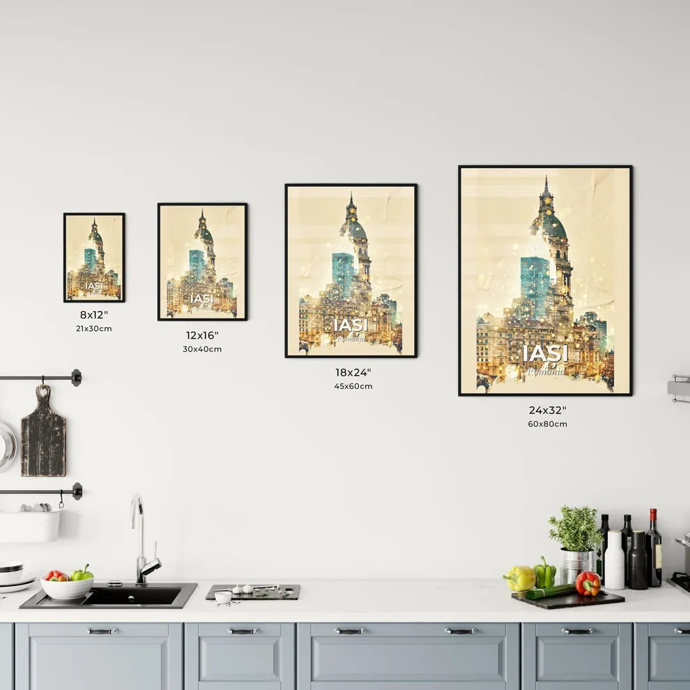 Iasi City Skyline Double Exposure Art Poster Office Art