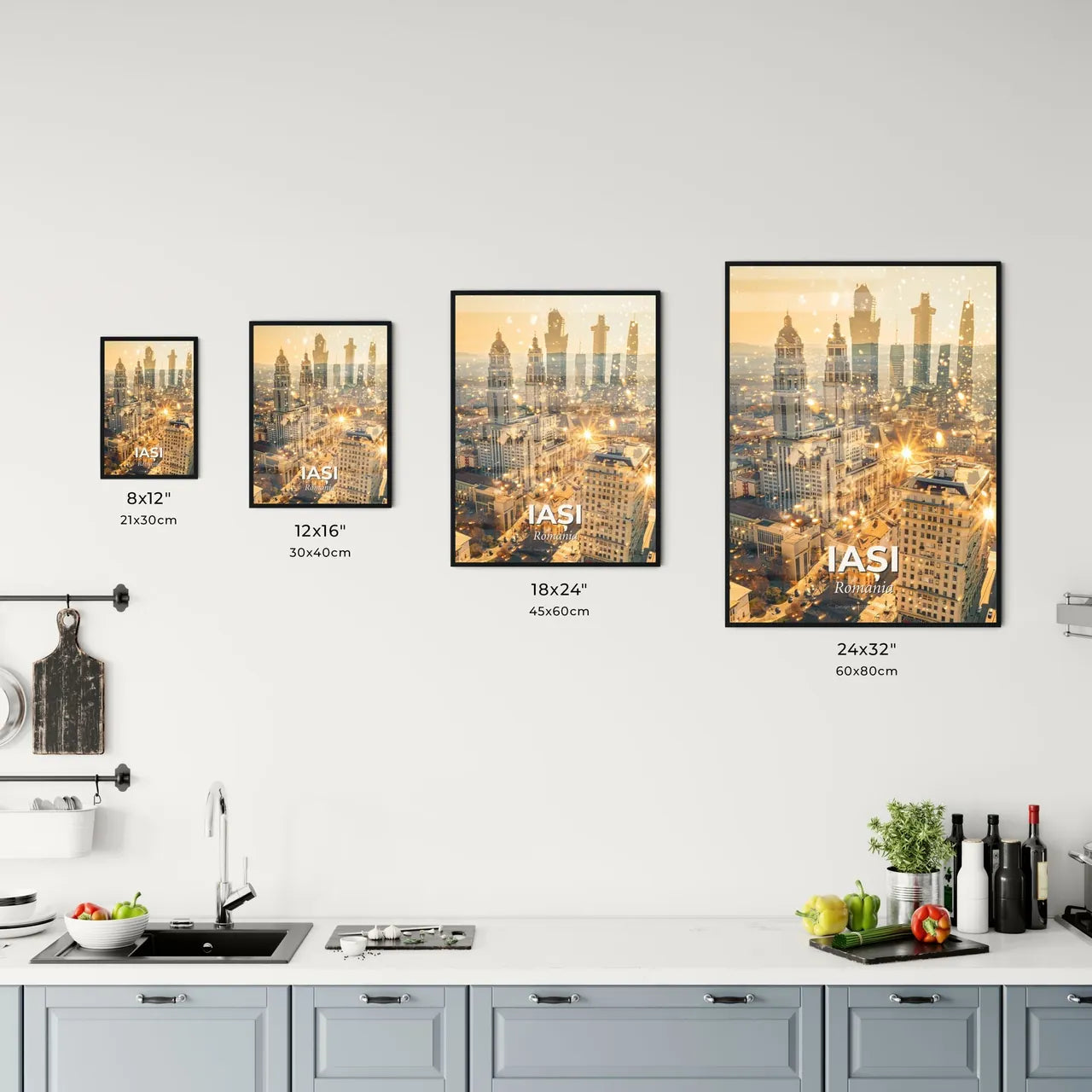 Iași City Skyline and Architecture Icons Poster Office Art